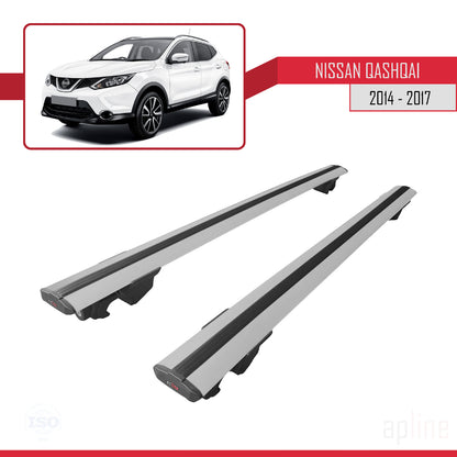 Compatible avec Nissan Qashqai 2 (J11) Pre-Facelift 2014-2017 HOOK Model Barres de Toit Railing Porte-Bagages de Voiture Gris Aluminium 2 Barres