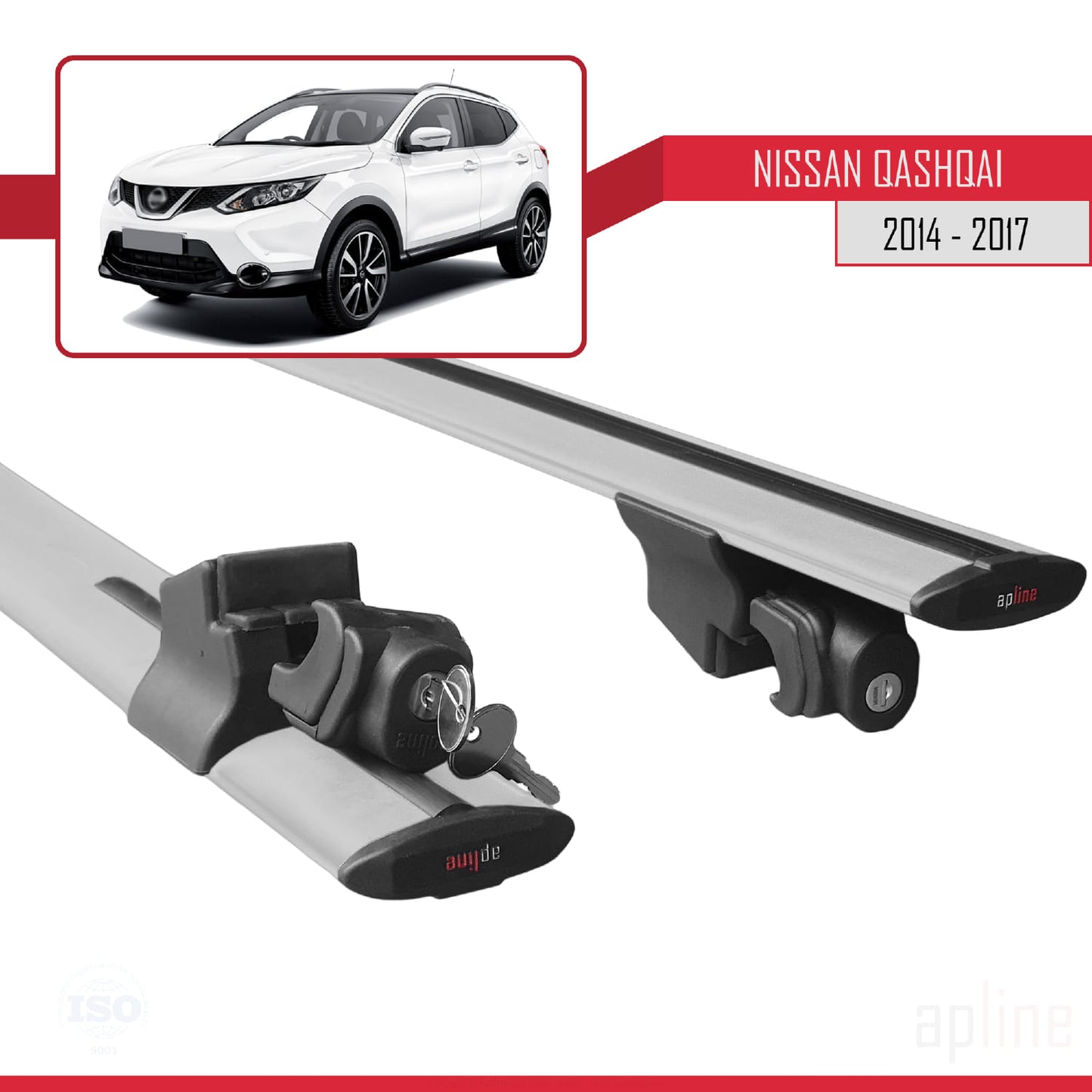 Compatible avec Nissan Qashqai 2 (J11) Pre-Facelift 2014-2017 HOOK Model Barres de Toit Railing Porte-Bagages de Voiture Gris Aluminium 2 Barres