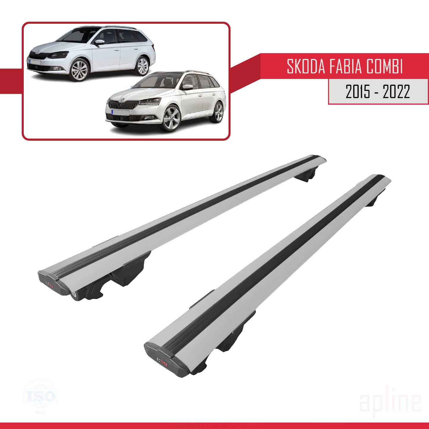Compatible avec Skoda Fabia 3 (NJ) Break 2015-2022 HOOK Model Barres de Toit Railing Porte-Bagages de Voiture Gris Aluminium 2 Barres