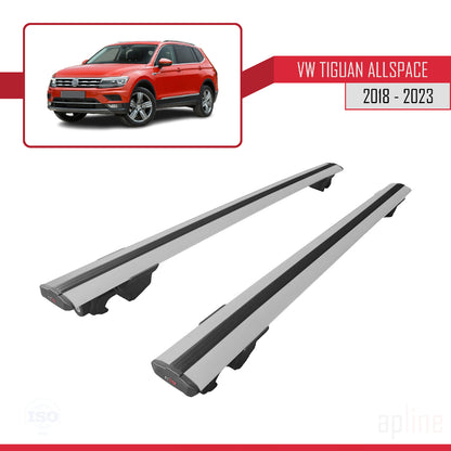 Compatible avec Volkswagen Tiguan Allspace (BW) 2018-2023 HOOK Model Barres de Toit Railing Porte-Bagages de Voiture Gris Aluminium 2 Barres