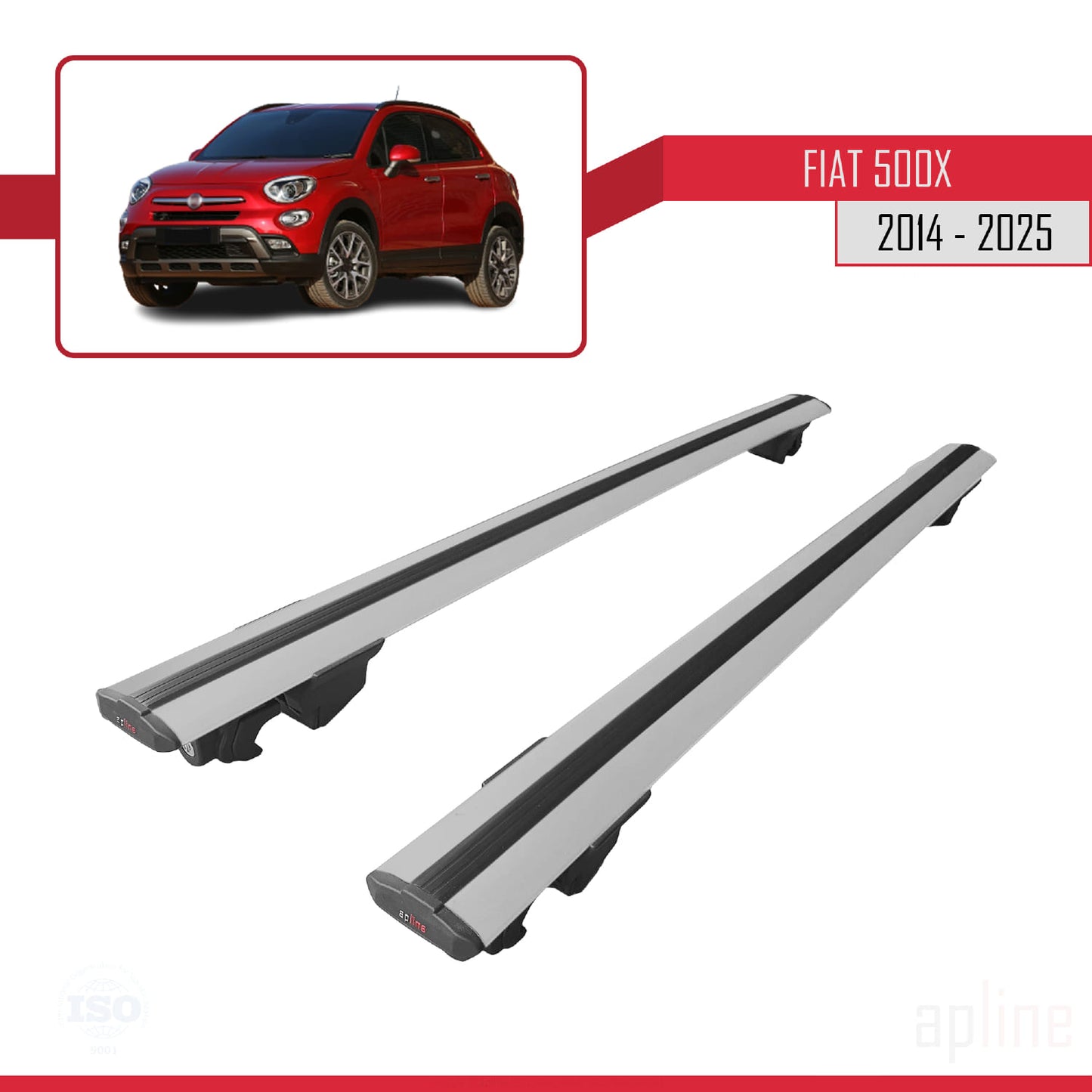 Compatible avec Fiat 500X 2014-2025 HOOK Model Barres de Toit Railing Porte-Bagages de Voiture Gris Aluminium 2 Barres