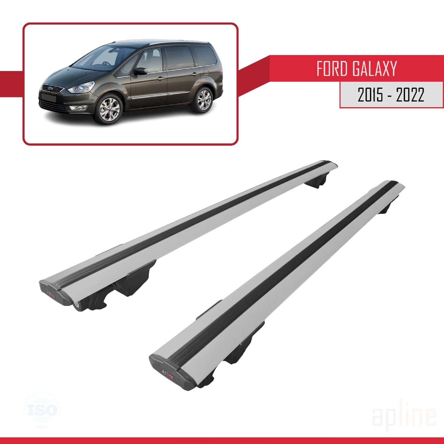 Compatible avec Ford Galaxy 2 (CD390) 2015-2022 HOOK Model Barres de Toit Railing Porte-Bagages de Voiture Gris Aluminium 2 Barres