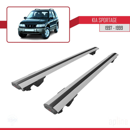 Compatible avec Kia Sportage 1997-1999 HOOK Model Barres de Toit Railing Porte-Bagages de Voiture Gris Aluminium 2 Barres