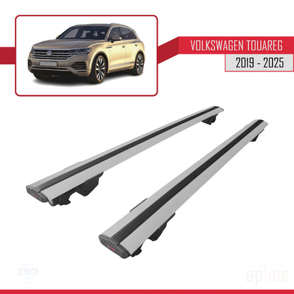 Compatible avec Volkswagen Touareg 3 (CR) 2019-2025 HOOK Model Barres de Toit Railing Porte-Bagages de Voiture Gris Aluminium 2 Barres