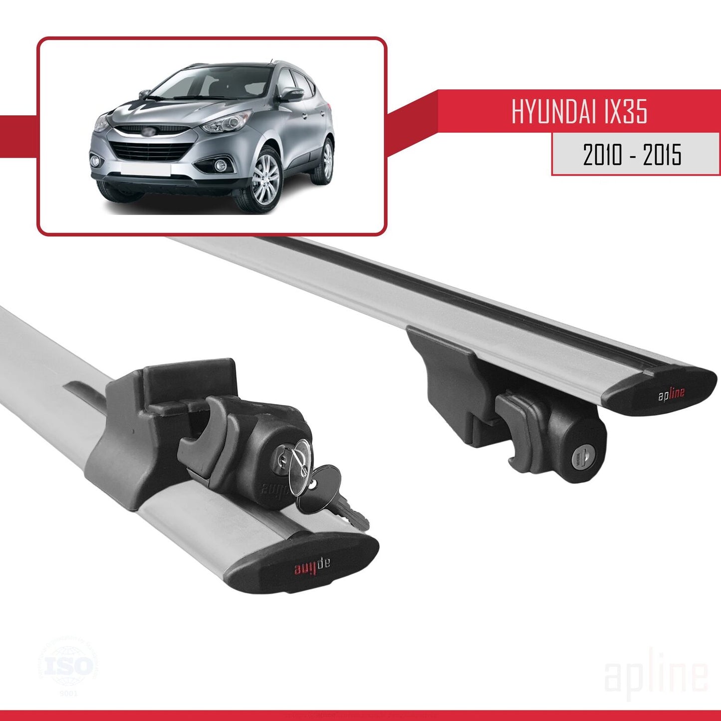 Compatible avec Hyundai ix35 2 (LM) 2010-2015 HOOK Model Barres de Toit Railing Porte-Bagages de Voiture Gris Aluminium 2 Barres