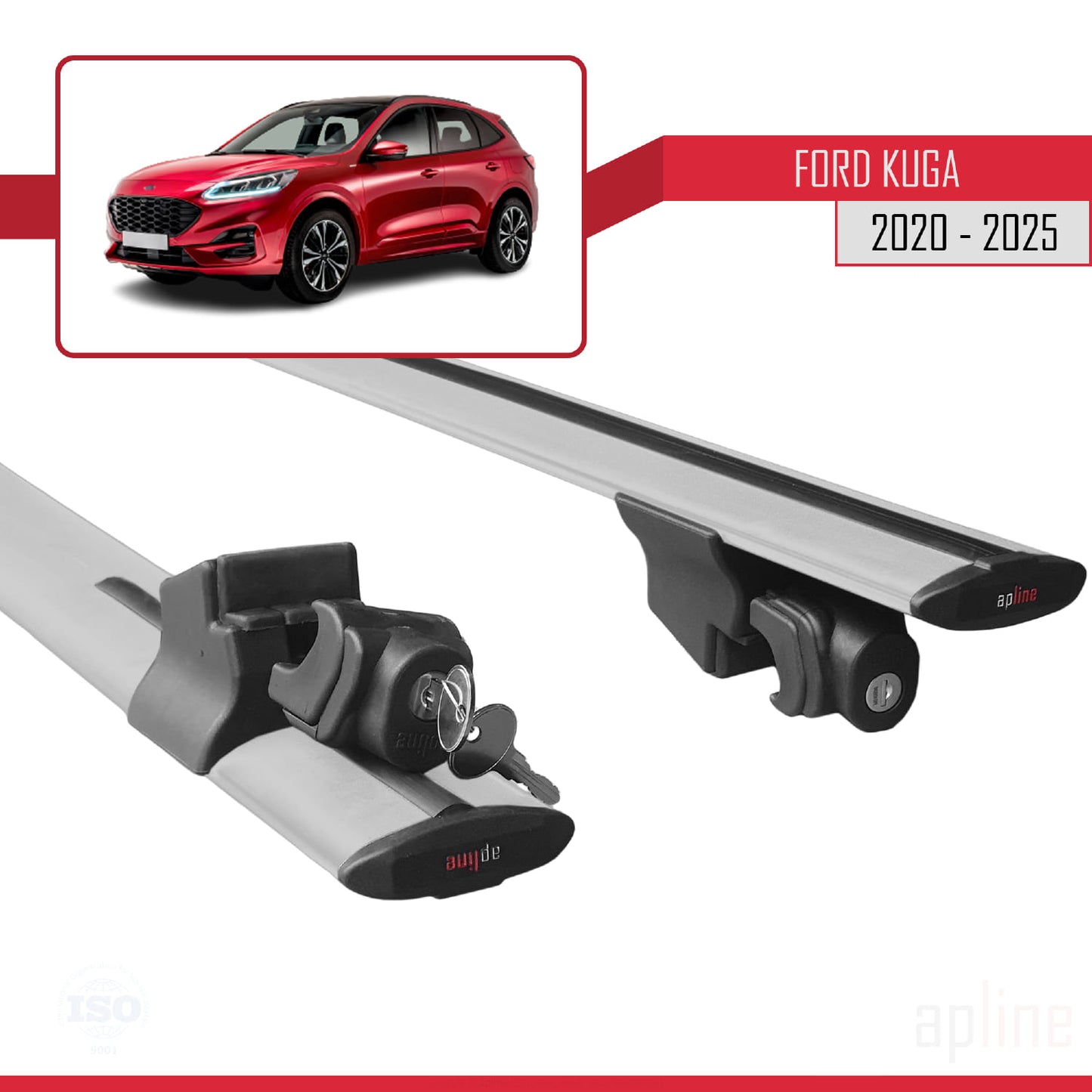 Compatible avec Ford Kuga 3 (CX482) 2020-2025 HOOK Model Barres de Toit Railing Porte-Bagages de Voiture Gris Aluminium 2 Barres