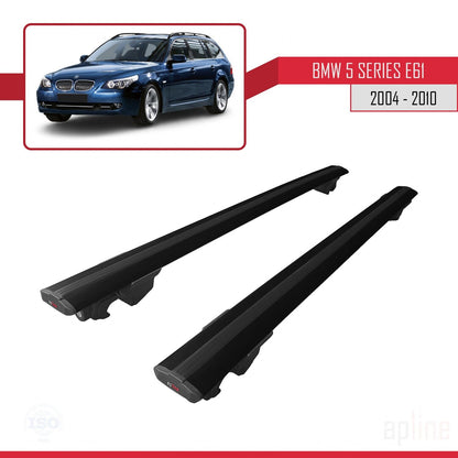 Compatible avec BMW Série 5 (E61) Touring 2004-2010 HOOK Model Barres de Toit Railing Porte-Bagages de Voiture Noir Aluminium 2 Barres