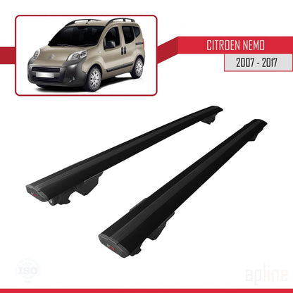 Compatible avec Citroen Nemo 3 (225) 2007-2017 HOOK Model Barres de Toit Railing Porte-Bagages de Voiture Noir Aluminium 2 Barres