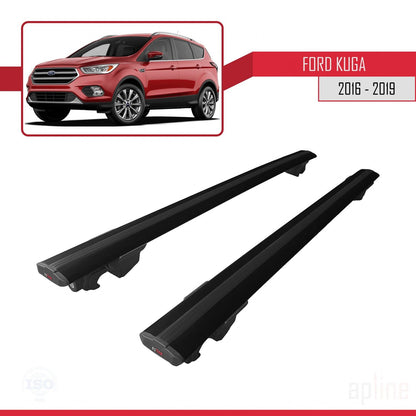 Compatible avec Ford Kuga 2 (C520) Post-Facelift 2016-2019 HOOK Model Barres de Toit Railing Porte-Bagages de Voiture Noir Aluminium 2 Barres