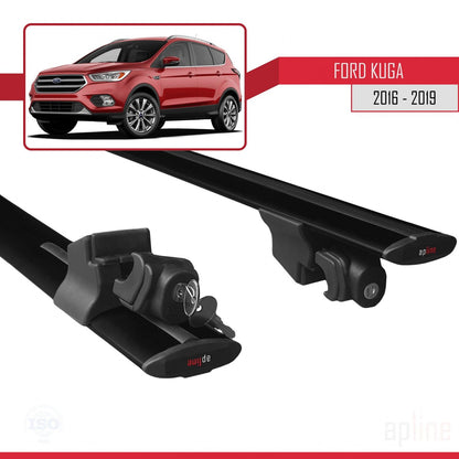 Compatible avec Ford Kuga 2 (C520) Post-Facelift 2016-2019 HOOK Model Barres de Toit Railing Porte-Bagages de Voiture Noir Aluminium 2 Barres