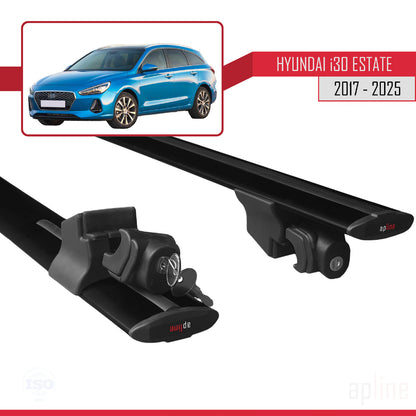 Compatible avec Hyundai i30 3 (PD) Break 2017-2025 HOOK Model Barres de Toit Railing Porte-Bagages de Voiture Noir Aluminium 2 Barres