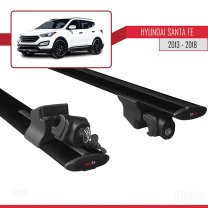 Compatible avec Hyundai Santa Fe 3 (DM) 2013-2018 HOOK Model Barres de Toit Railing Porte-Bagages de Voiture Noir Aluminium 2 Barres