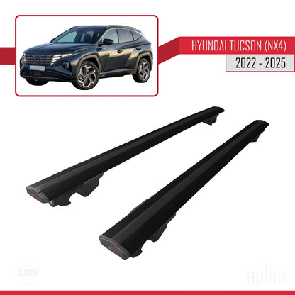 Compatible avec Hyundai Tucson 4 (NX4) 2022-2025 HOOK Model Barres de Toit Railing Porte-Bagages de Voiture Noir Aluminium 2 Barres