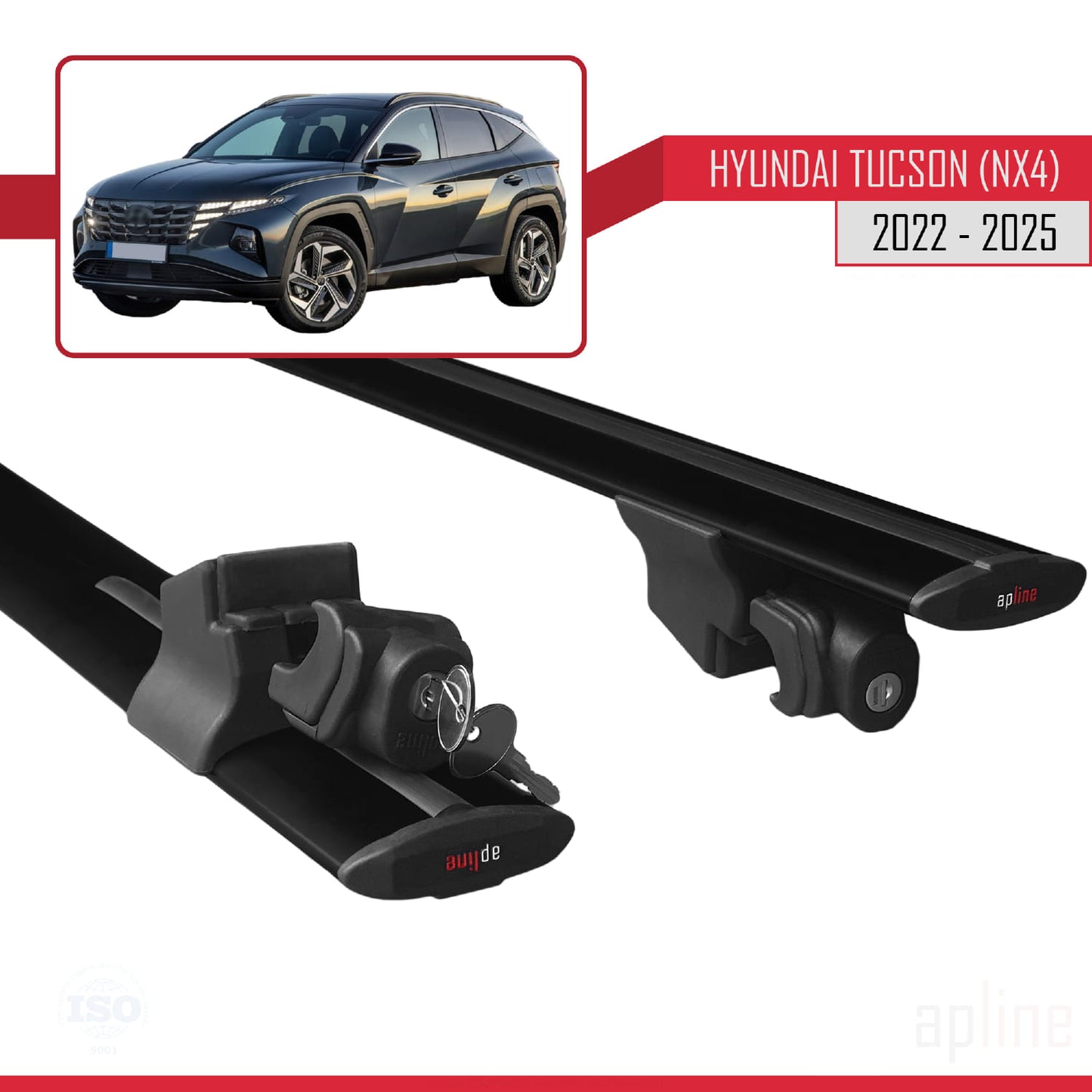 Compatible avec Hyundai Tucson 4 (NX4) 2022-2025 HOOK Model Barres de Toit Railing Porte-Bagages de Voiture Noir Aluminium 2 Barres
