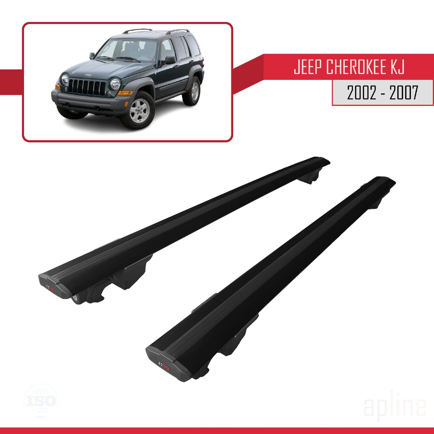 Compatible avec Jeep Cherokee 3 (KJ) 2002-2007 HOOK Model Barres de Toit Railing Porte-Bagages de Voiture Noir Aluminium 2 Barres