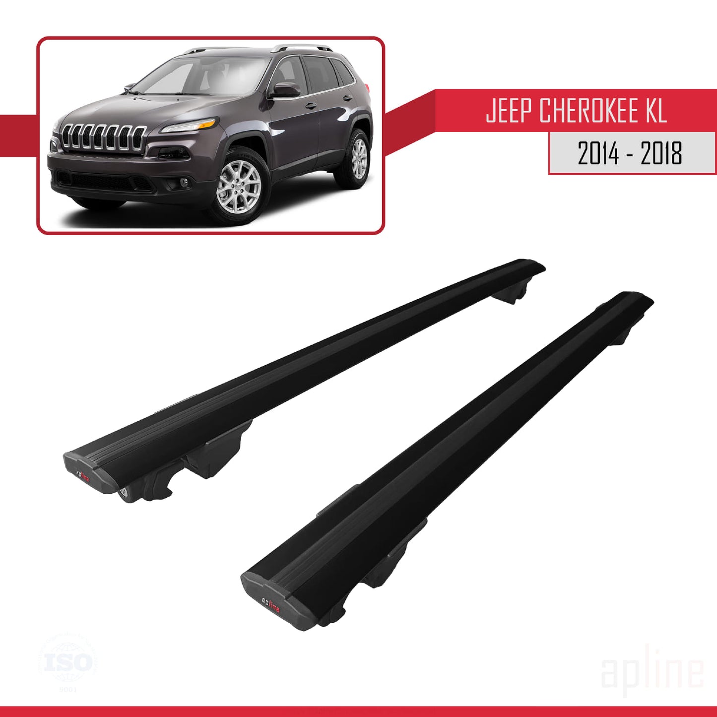 Compatible avec Jeep Cherokee 5 (KL) Pre-Facelift 2014-2018 HOOK Model Barres de Toit Railing Porte-Bagages de Voiture Noir Aluminium 2 Barres