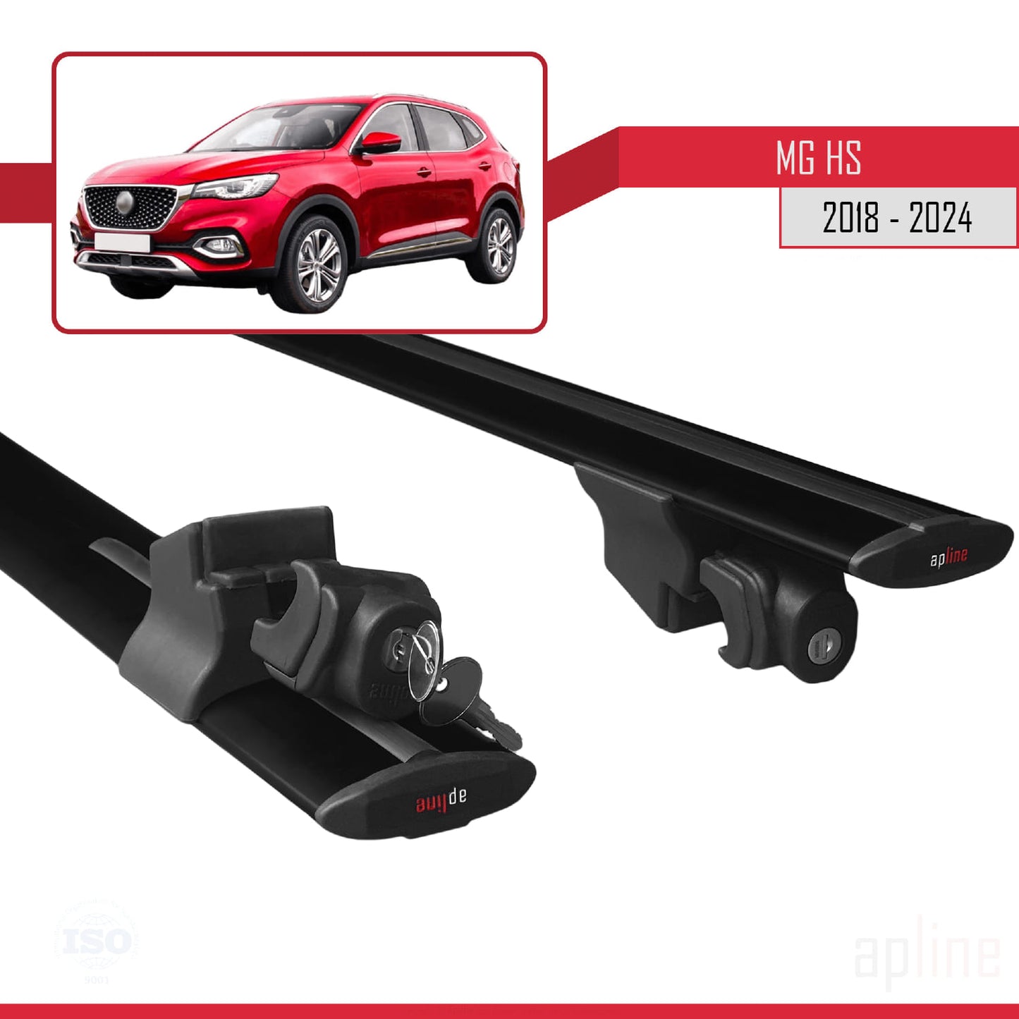 Compatible avec MG HS (AS23) 2018-2024 HOOK Model Barres de Toit Railing Porte-Bagages de Voiture Noir Aluminium 2 Barres