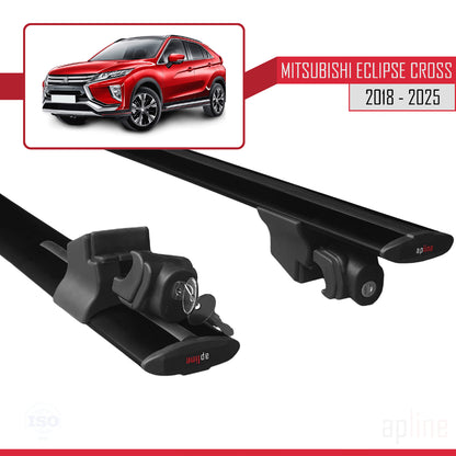 Compatible avec Mitsubishi Eclipse Cross (GK) 2018-2025 HOOK Model Barres de Toit Railing Porte-Bagages de Voiture Noir Aluminium 2 Barres