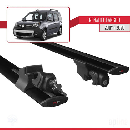 Compatible avec Renault Kangoo 2 (X61) 2007-2020 HOOK Model Barres de Toit Railing Porte-Bagages de Voiture Noir Aluminium 2 Barres