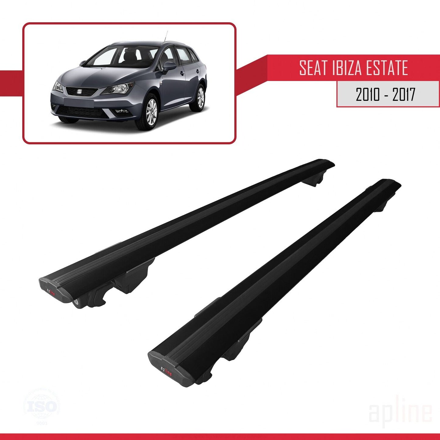Compatible avec Seat Ibiza 4 (6J) ST 2010-2017 HOOK Model Barres de Toit Railing Porte-Bagages de Voiture Noir Aluminium 2 Barres