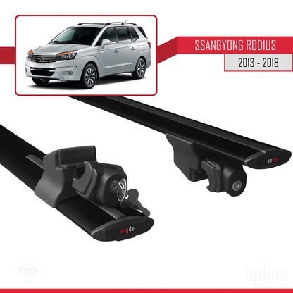 Compatible avec Ssangyong Rodius 2 2013-2018 HOOK Model Barres de Toit Railing Porte-Bagages de Voiture Noir Aluminium 2 Barres