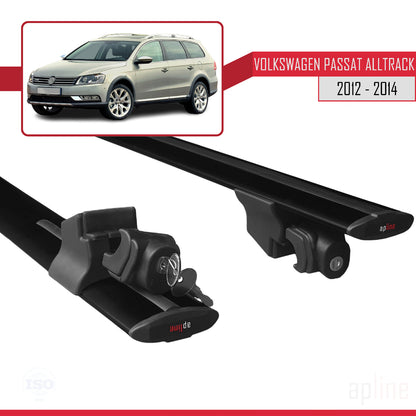 Compatible avec Volkswagen Passat B7 (3C) Alltrack 2012-2014 HOOK Model Barres de Toit Railing Porte-Bagages de Voiture Noir Aluminium 2 Barres