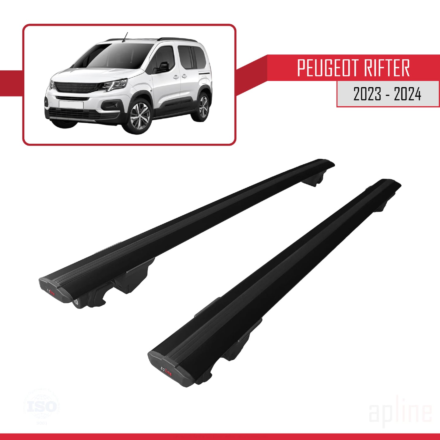 Compatible avec Peugeot Rifter 2023-2024 HOOK Model Barres de Toit Railing Porte-Bagages de Voiture Noir Aluminium 2 Barres