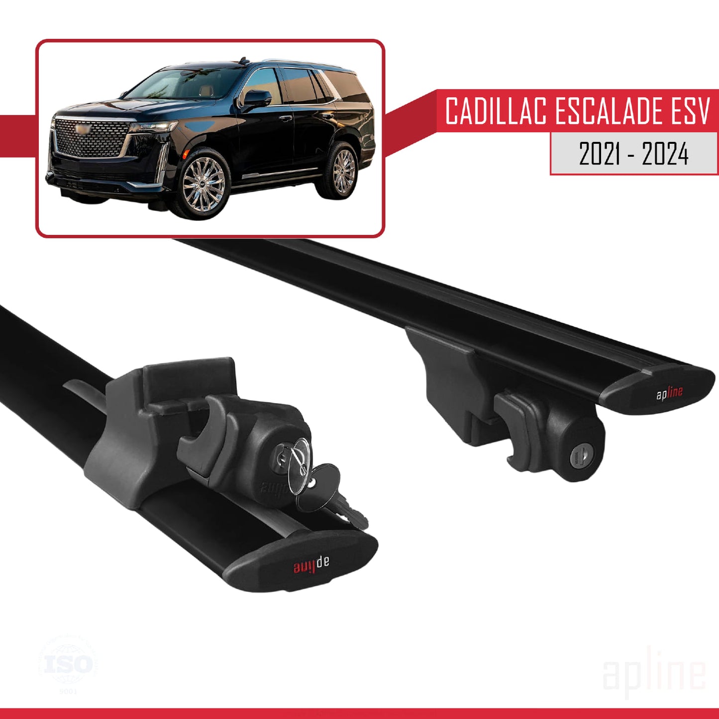 Compatible avec Cadillac Escalade ESV 2021-2024 HOOK Model Barres de Toit Railing Porte-Bagages de Voiture Noir Aluminium 2 Barres