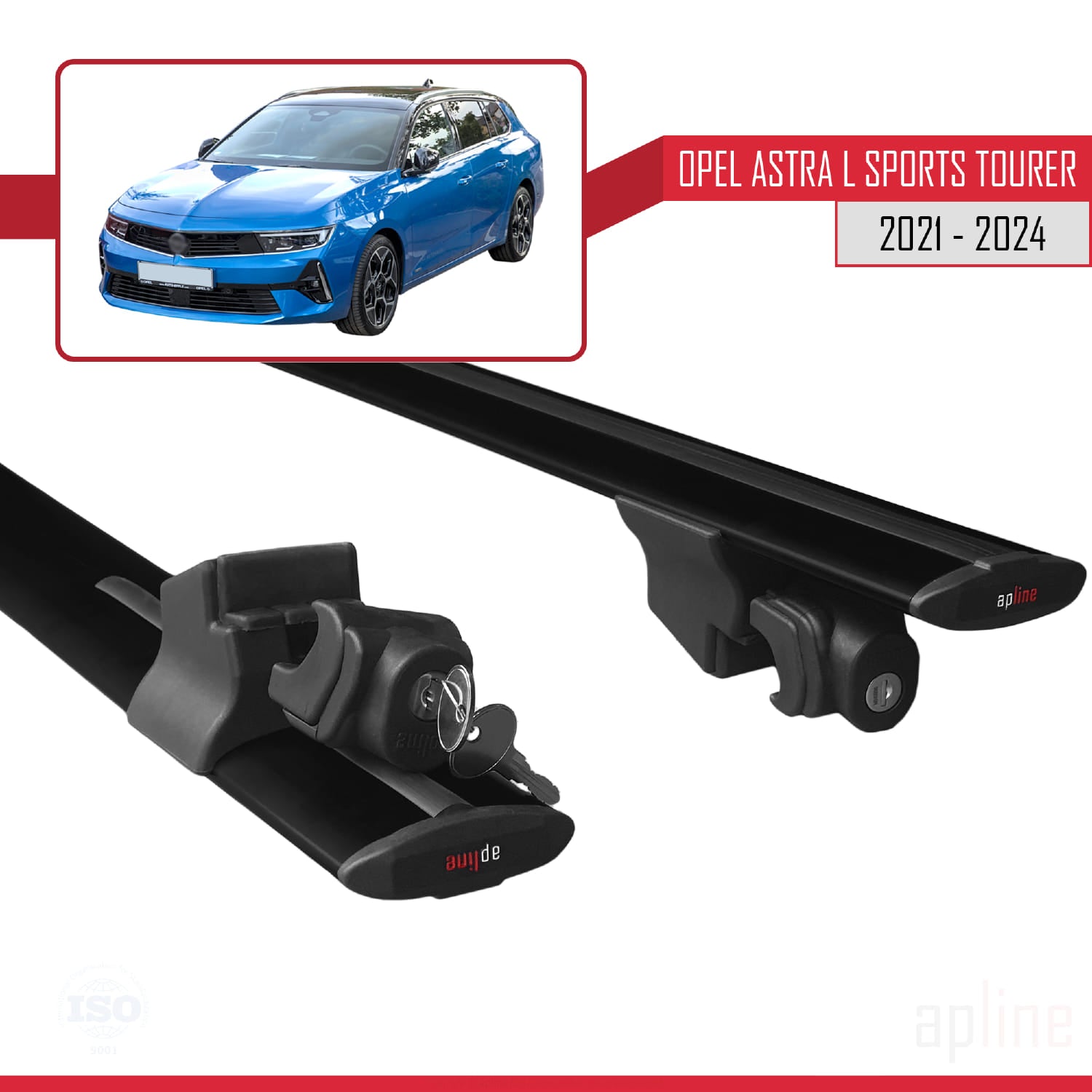 Compatible avec Opel Astra L Sports Tourer 2021-2024 HOOK Model Barres de Toit Railing Porte-Bagages de Voiture Noir Aluminium 2 Barres