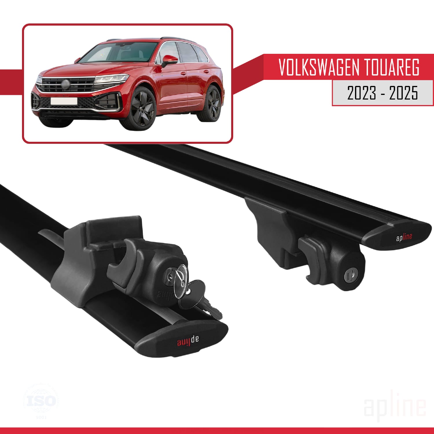 Compatible avec VW Touareg 2023-2024 HOOK Model Barres de Toit Railing Porte-Bagages de Voiture Noir Aluminium 2 Barres