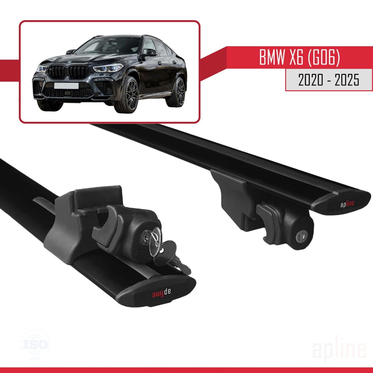 Compatible avec BMW X6 (G06) 2020-2025 HOOK Model Barres de Toit Railing Porte-Bagages de Voiture Noir Aluminium 2 Barres