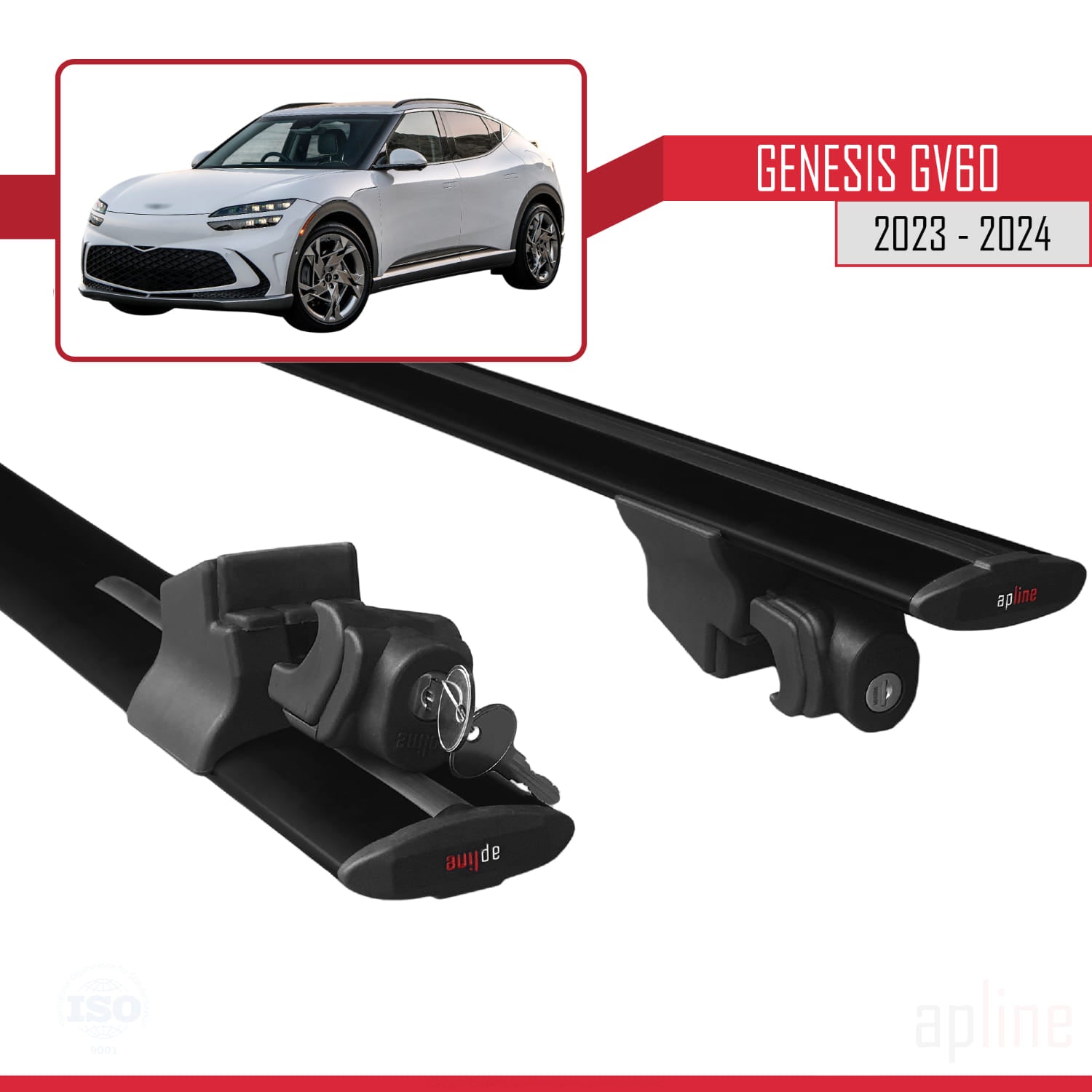 Compatible avec Genesis GV60 2023-2024 HOOK Model Barres de Toit Railing Porte-Bagages de Voiture Noir Aluminium 2 Barres