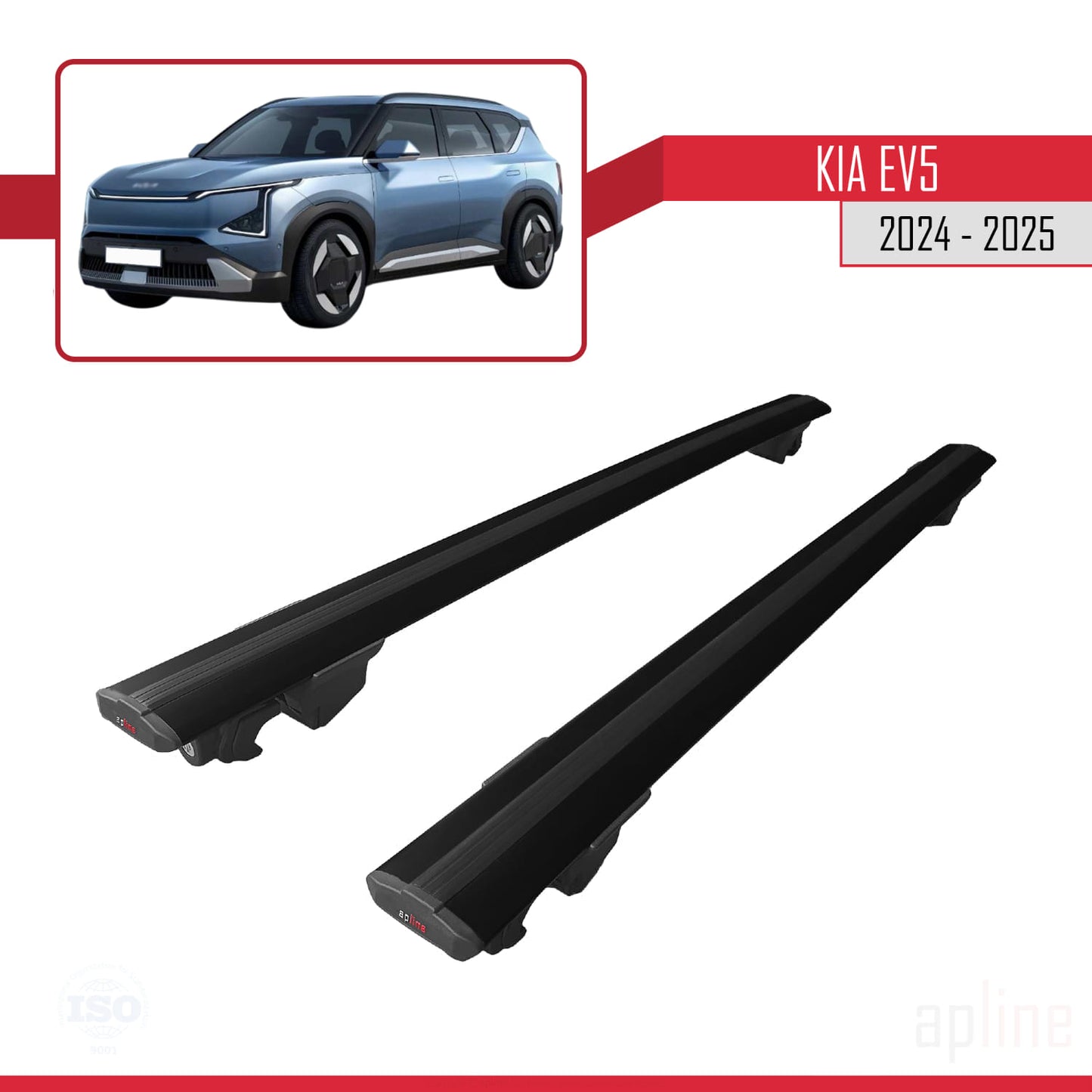 Compatible avec Kia EV5 2024-2025 HOOK Model Barres de Toit Railing Porte-Bagages de Voiture Noir Aluminium 2 Barres