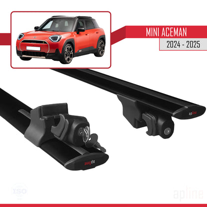 Compatible avec Mini Aceman SE 2024-2025 HOOK Model Barres de Toit Railing Porte-Bagages de Voiture Noir Aluminium 2 Barres