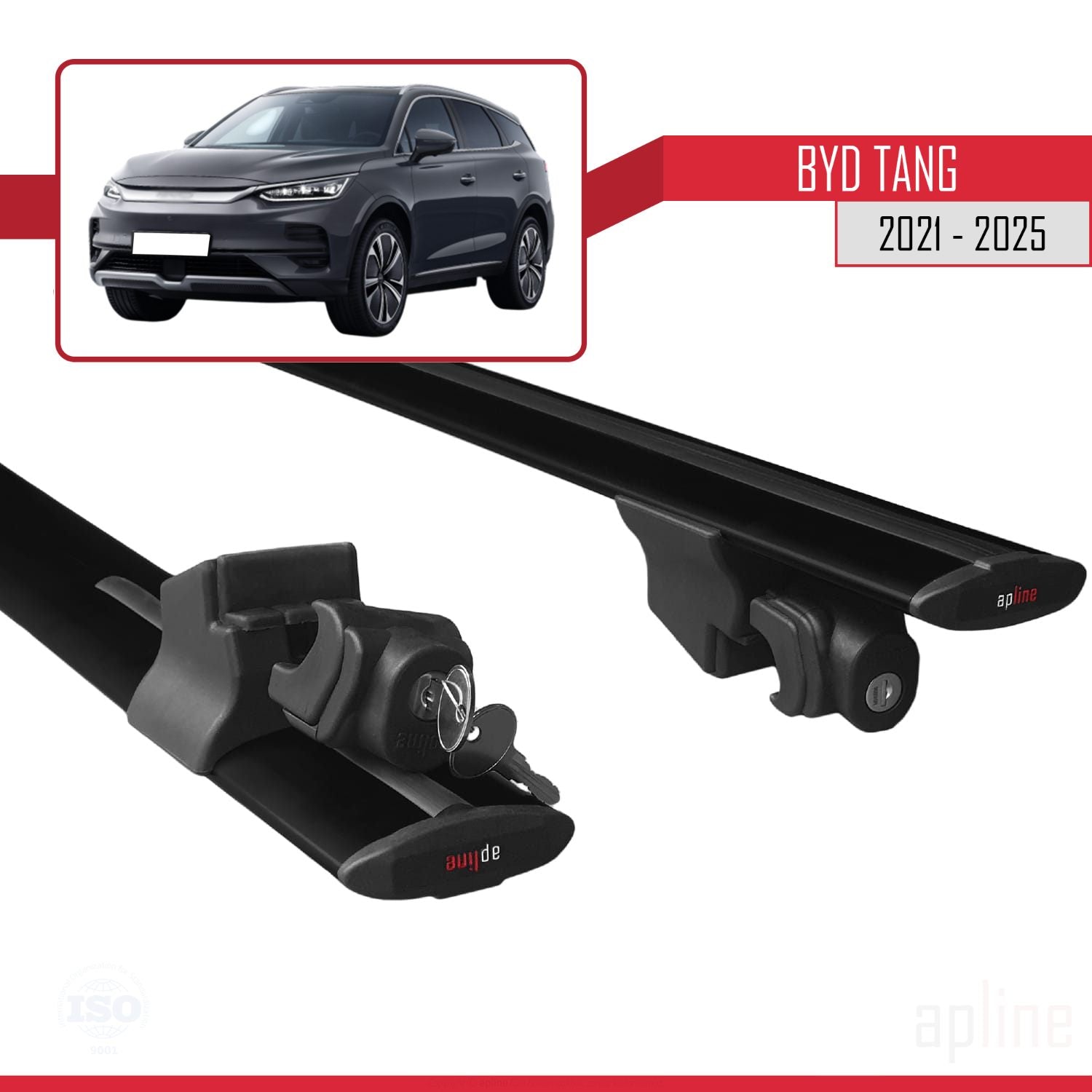 Compatible avec BYD Tang 2021-2025 HOOK Model Barres de Toit Railing Porte-Bagages de Voiture Noir Aluminium 2 Barres