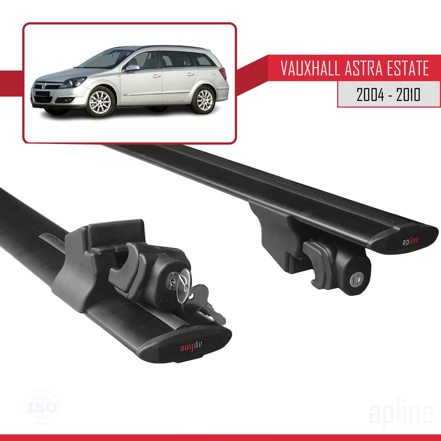 Compatible avec Vauxhall Astra H (A04) Break 2004-2010 HOOK Model Barres de Toit Railing Porte-Bagages de Voiture Noir Aluminium 2 Barres