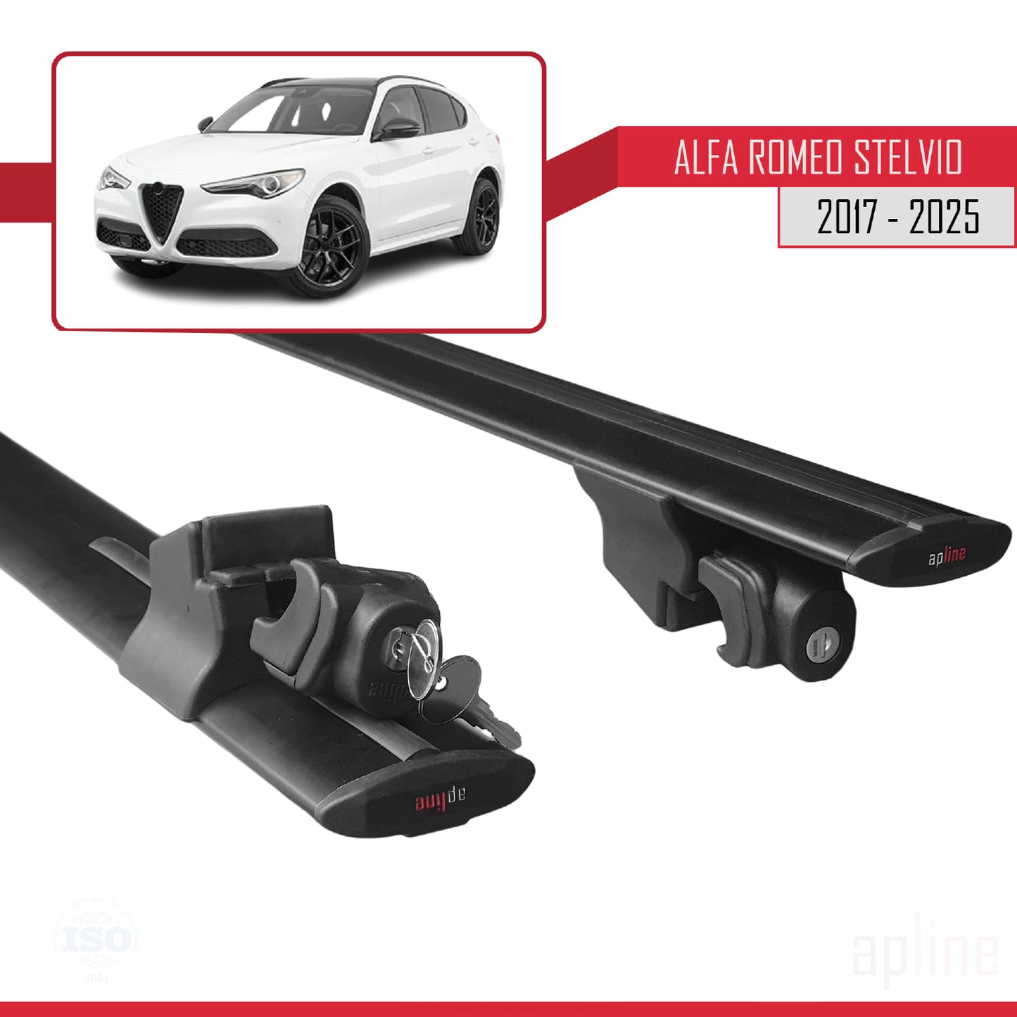 Compatibile con Alfa Romeo Stelvio (T949) 2017-2025 Modello HOOK Barre Portatutto Portapacchi Auto Alluminio Nero 2 Barre