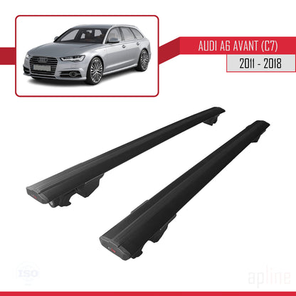 Compatible avec A6 (C7) Avant 2011-2018 HOOK Model Barres de Toit Railing Porte-Bagages de Voiture Noir Aluminium 2 Barres