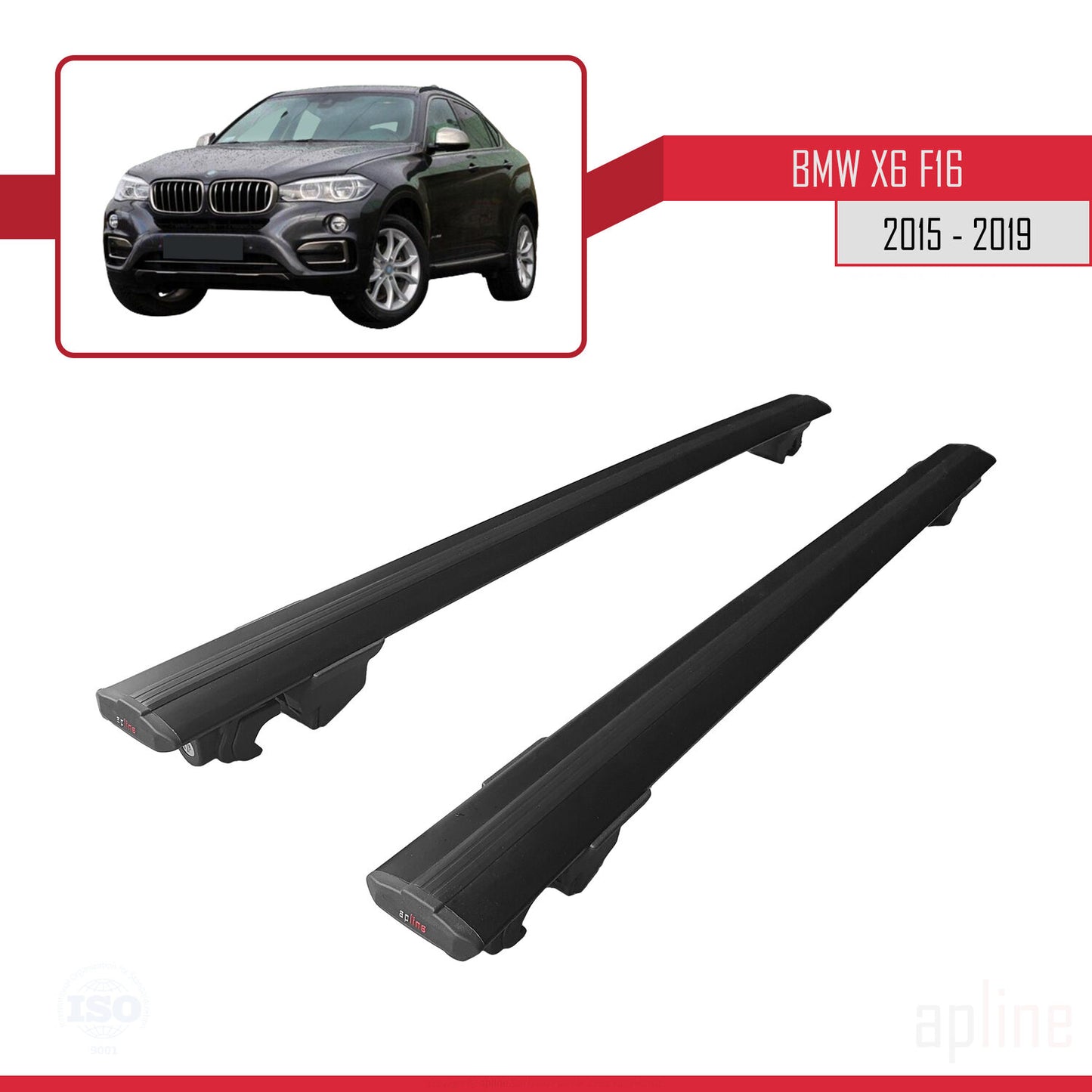 Compatible avec BMW X6 (F16) 2015-2019 HOOK Model Barres de Toit Railing Porte-Bagages de Voiture Noir Aluminium 2 Barres