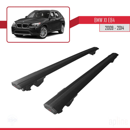 Kompatibel mit BMW X1 (E84) 2010-2015 HOOK Modell Dachgepäckträger, schwarzes Aluminium, 2 Stangen