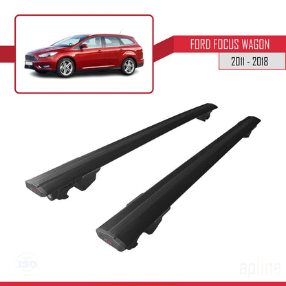 Compatible avec Ford Focus 3 (C346) Break 2011-2018 HOOK Model Barres de Toit Railing Porte-Bagages de Voiture Noir Aluminium 2 Barres