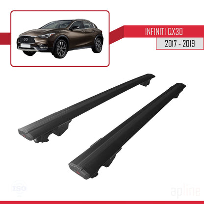 Compatible avec Infiniti QX30 (H15) 2017-2019 HOOK Model Barres de Toit Railing Porte-Bagages de Voiture Noir Aluminium 2 Barres