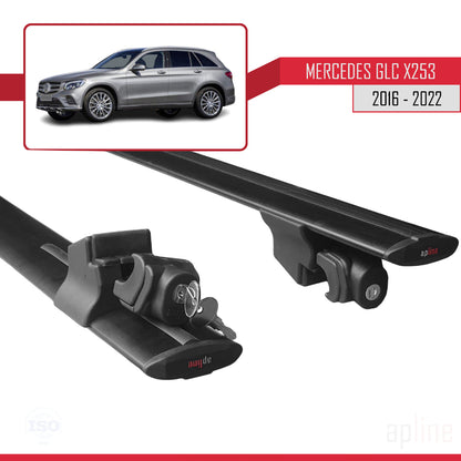 Compatible avec Mercedes Classe GLC (X253) 2016-2022 HOOK Model Barres de Toit Railing Porte-Bagages de Voiture Noir Aluminium 2 Barres