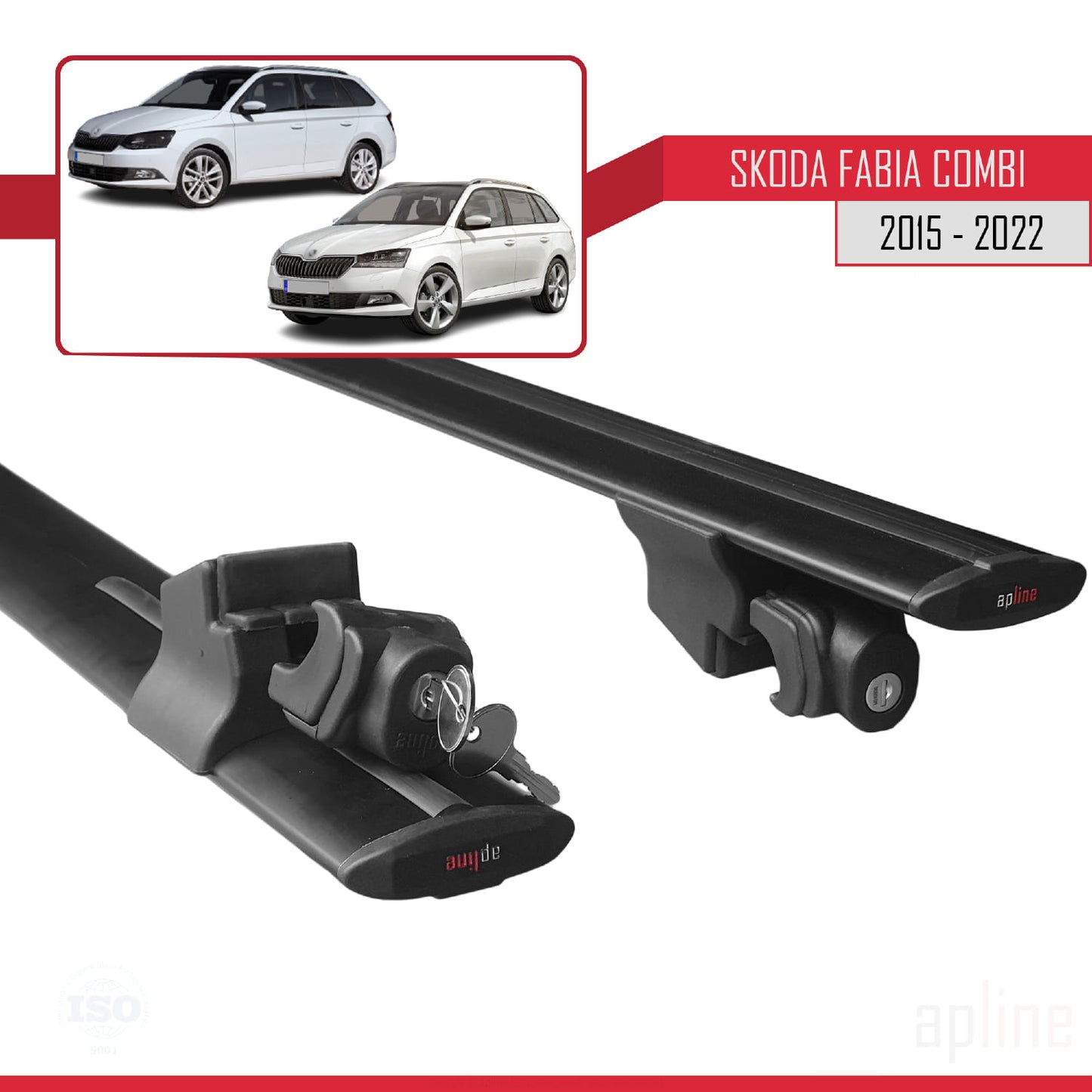 Compatible avec Skoda Fabia 3 (NJ) Break 2015-2022 HOOK Model Barres de Toit Railing Porte-Bagages de Voiture Noir Aluminium 2 Barres