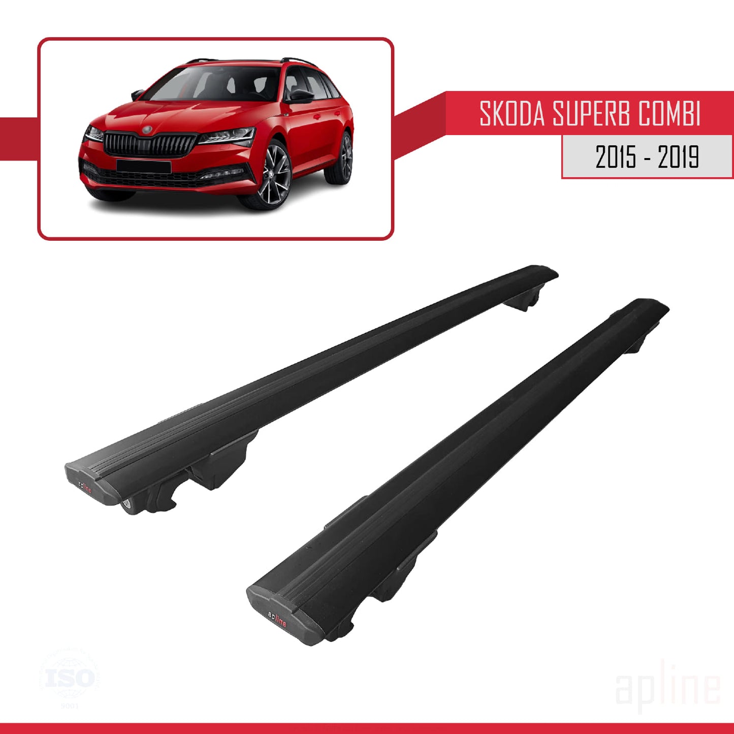 Compatible avec Skoda Superb 3 (3V) Break Pre-Facelift 2015-2019 HOOK Model Barres de Toit Railing Porte-Bagages de Voiture Noir Aluminium 2 Barres