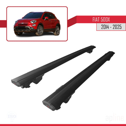 Compatible avec Fiat 500X 2014-2024 HOOK Model Barres de Toit Railing Porte-Bagages de Voiture Noir Aluminium 2 Barres