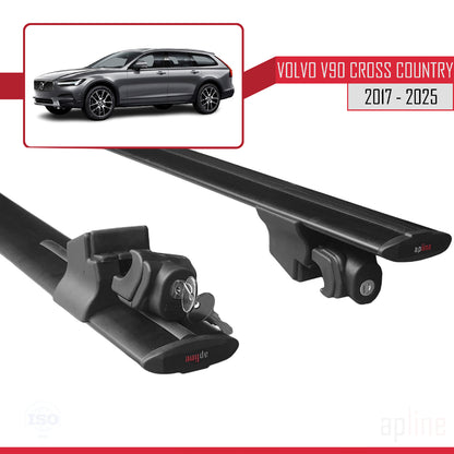 Compatible avec Volvo V90 II Cross Country 2017-2025 HOOK Model Barres de Toit Railing Porte-Bagages de Voiture Noir Aluminium 2 Barres