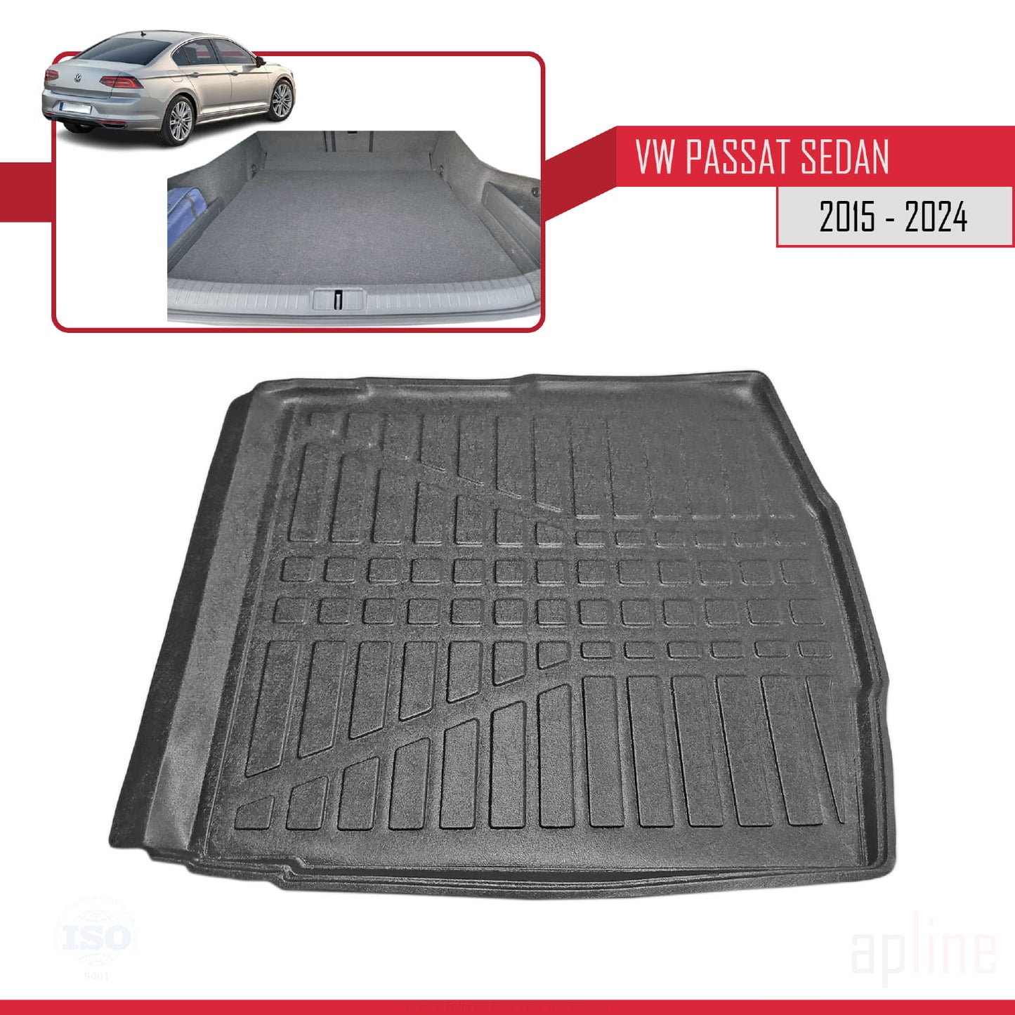 Compatible avec Volkswagen Passat B8 (3G) 2015-2022 Flexible Tapis de Coffre Plancher de Chargement Noir