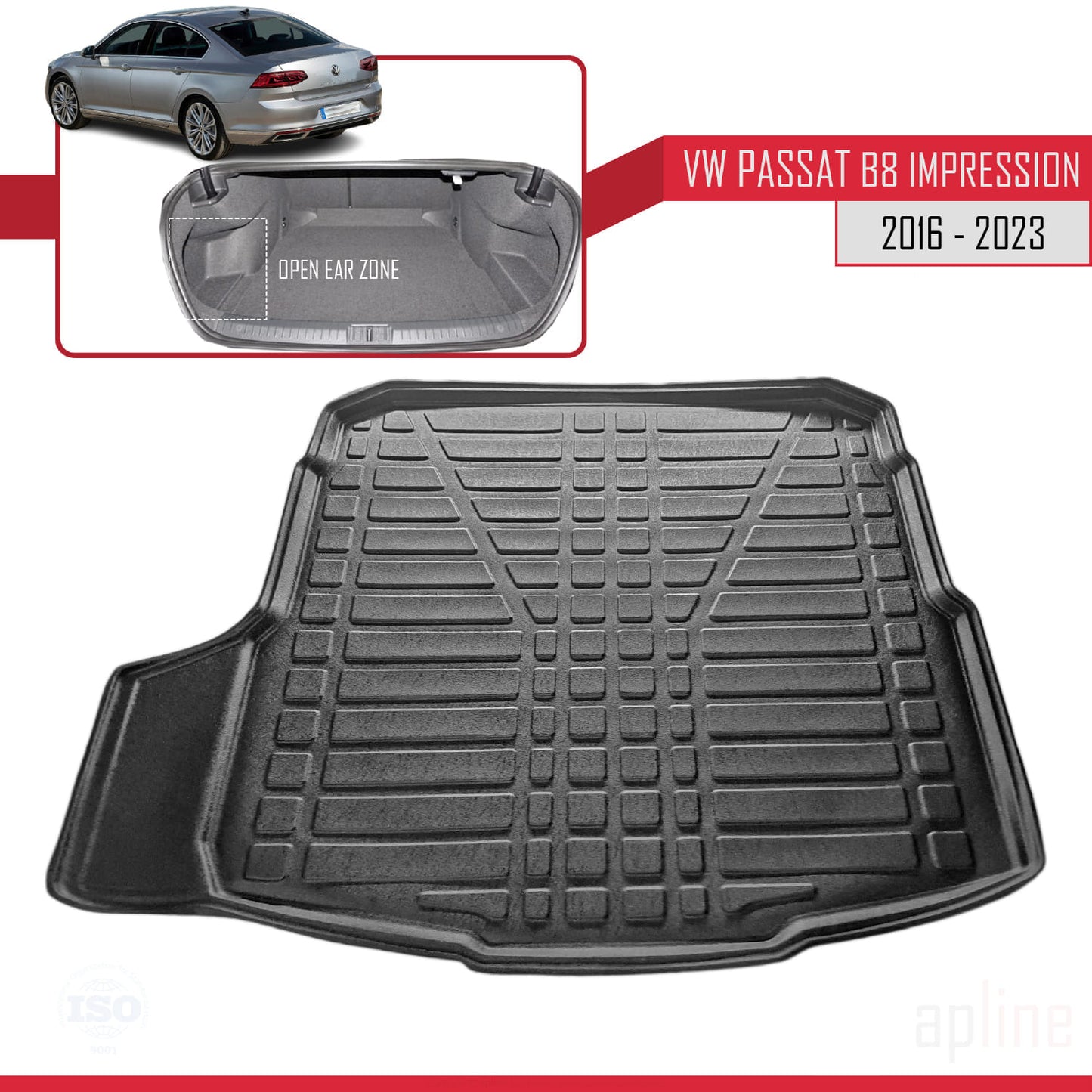 Compatible avec Volkswagen Passat B8 (3G) Impression Post-Facelift 2019-2023 Flexible Tapis de Coffre Plancher de Chargement Noir