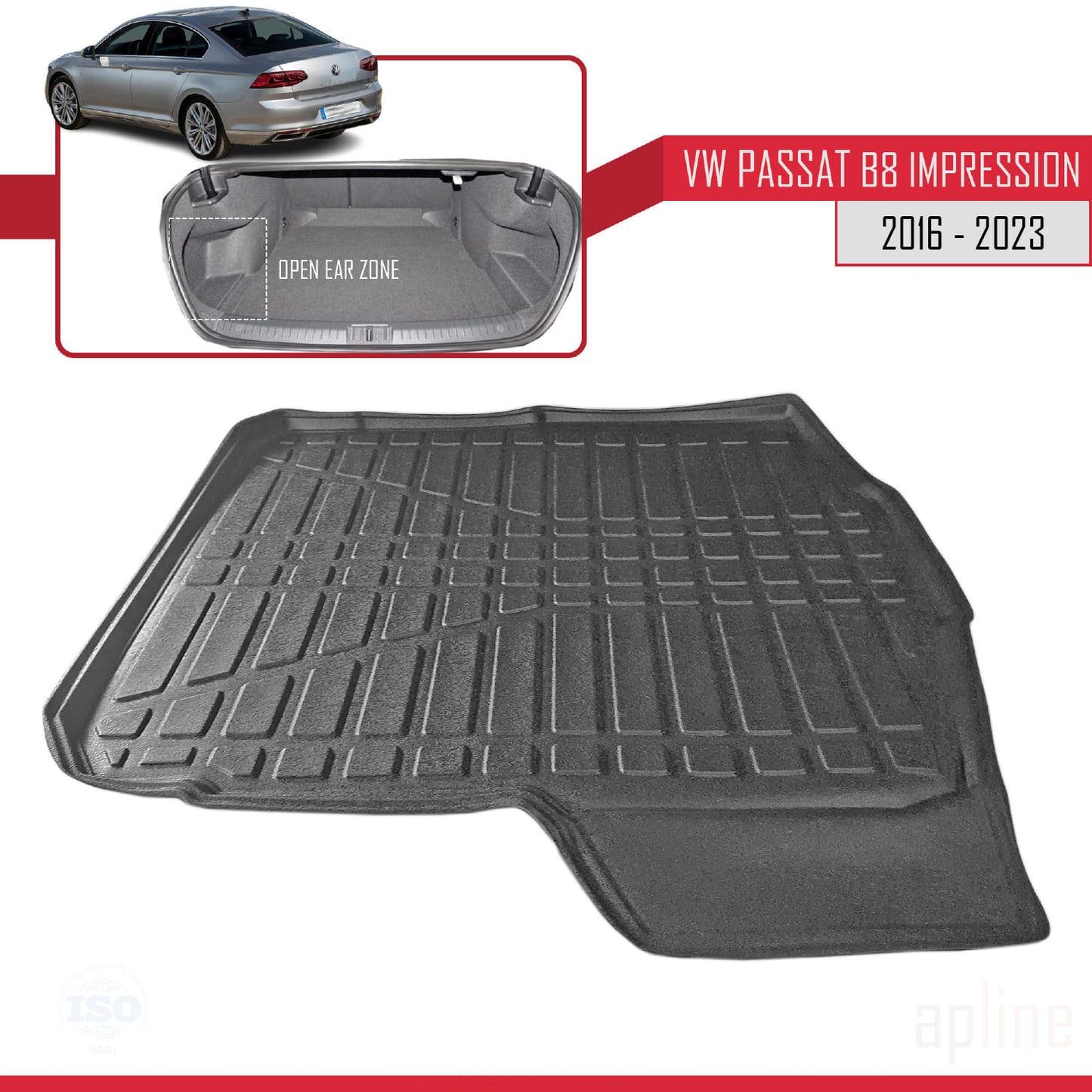 Compatible avec Volkswagen Passat B8 (3G) Impression Post-Facelift 2019-2023 Flexible Tapis de Coffre Plancher de Chargement Noir